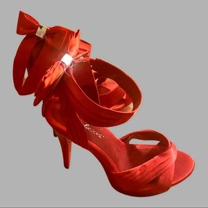 Sexy red satin platform shoes.